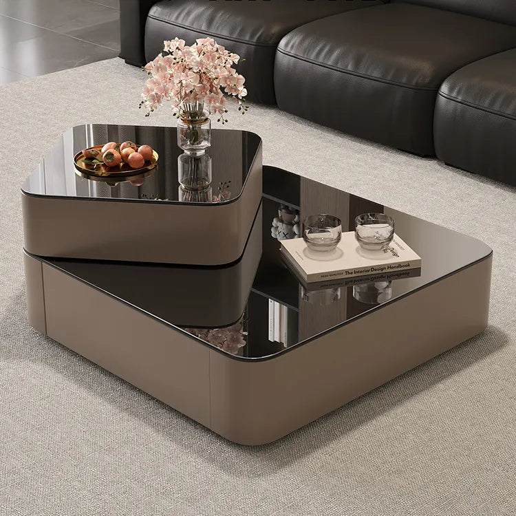Coffee table Black COLOR1 Eco-friendly Board Solid wood Tempered glass htyjj-6631