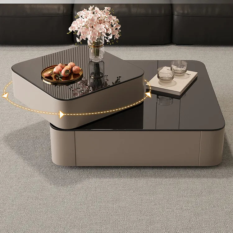 Coffee table Black COLOR1 Eco-friendly Board Solid wood Tempered glass htyjj-6631