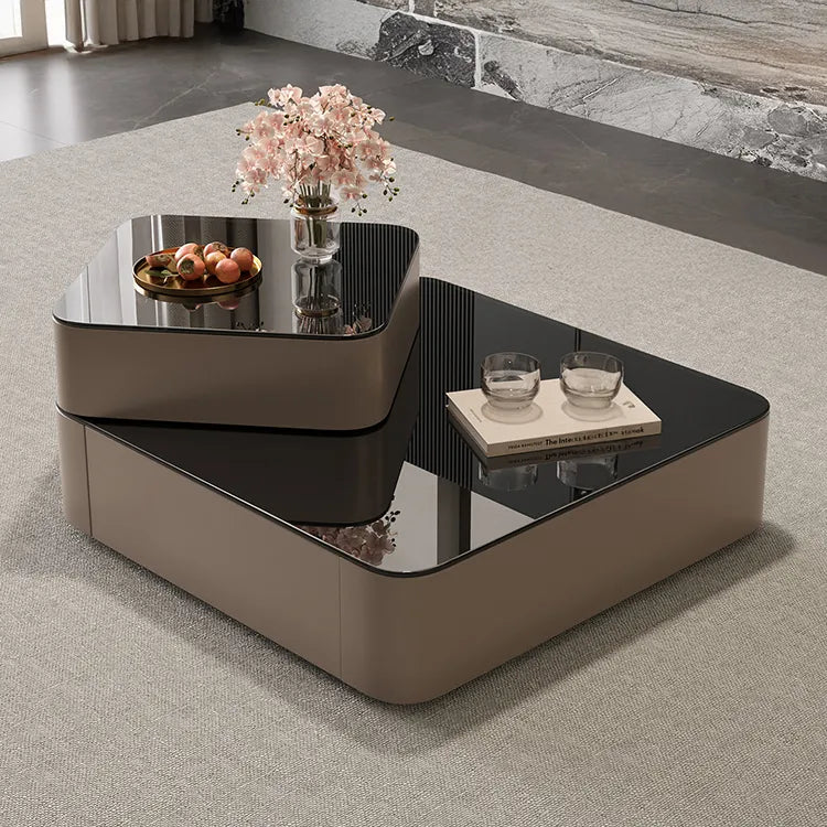Coffee table Black COLOR1 Eco-friendly Board Solid wood Tempered glass htyjj-6631