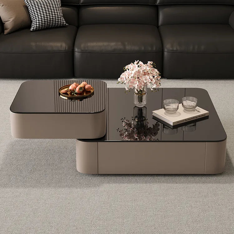 Coffee table Black COLOR1 Eco-friendly Board Solid wood Tempered glass htyjj-6631