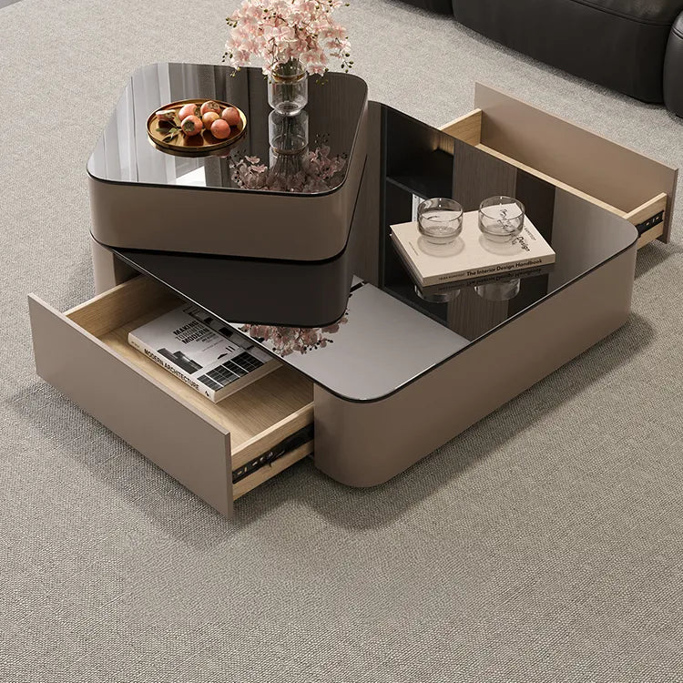 Coffee table Black COLOR1 Eco-friendly Board Solid wood Tempered glass htyjj-6631
