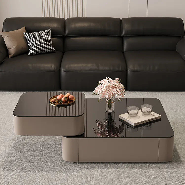 Coffee table Black COLOR1 Eco-friendly Board Solid wood Tempered glass htyjj-6631
