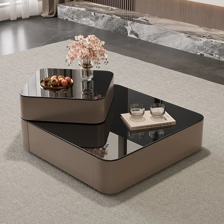 Coffee table Black COLOR1 Eco-friendly Board Solid wood Tempered glass htyjj-6631