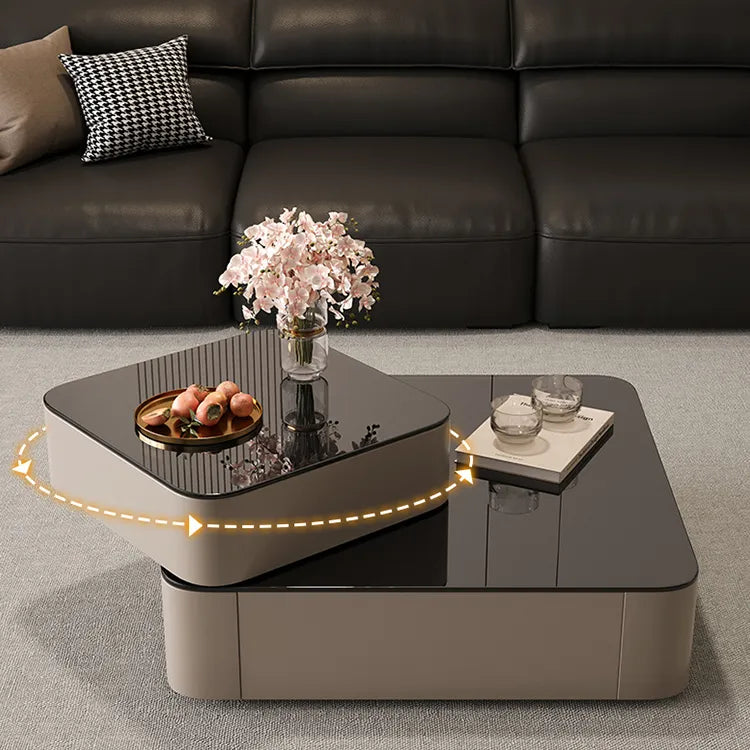 Coffee table Black COLOR1 Eco-friendly Board Solid wood Tempered glass htyjj-6631
