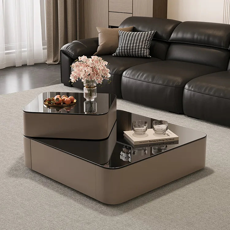Coffee table Black COLOR1 Eco-friendly Board Solid wood Tempered glass htyjj-6631