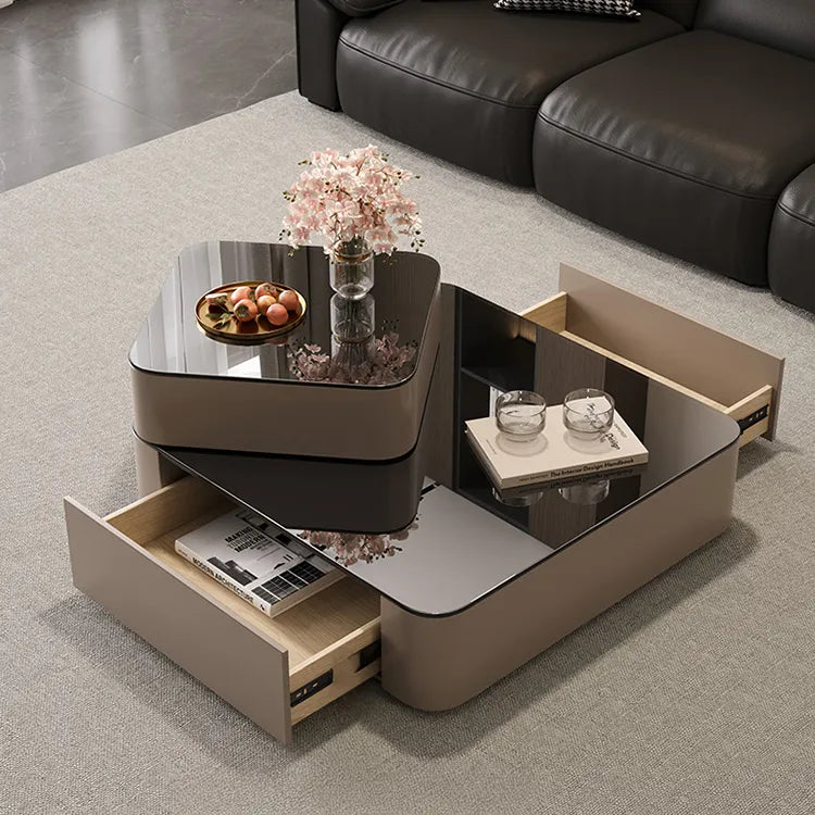 Coffee table Black COLOR1 Eco-friendly Board Solid wood Tempered glass htyjj-6631