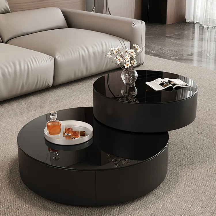 Coffee table Black Solid wood Eco-friendly Board Tempered glass htyjj-6632