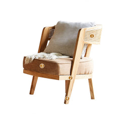 Elegant Ash Wood and Rattan Chair with Cotton-Linen Upholstery htzm-1501