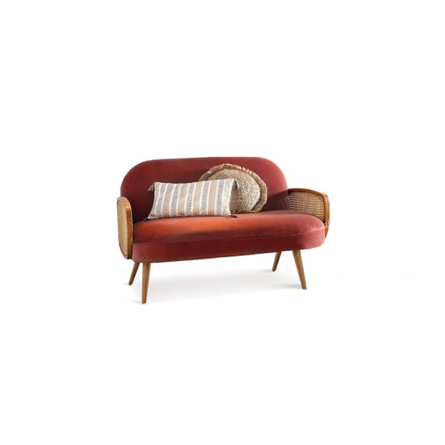 Modern Red and Black Velvet Rattan Sofa with Ash Wood Frame htzm-1503