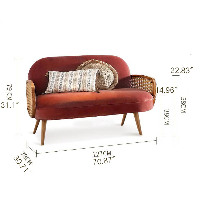 Modern Red and Black Velvet Rattan Sofa with Ash Wood Frame htzm-1503