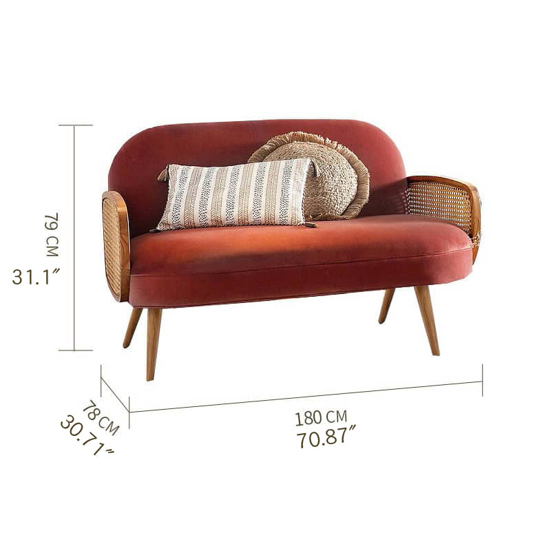 Modern Red and Black Velvet Rattan Sofa with Ash Wood Frame htzm-1503