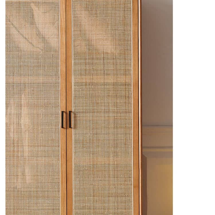Elegant Ash Wood Cabinet with Natural Rattan Details htzm-1513