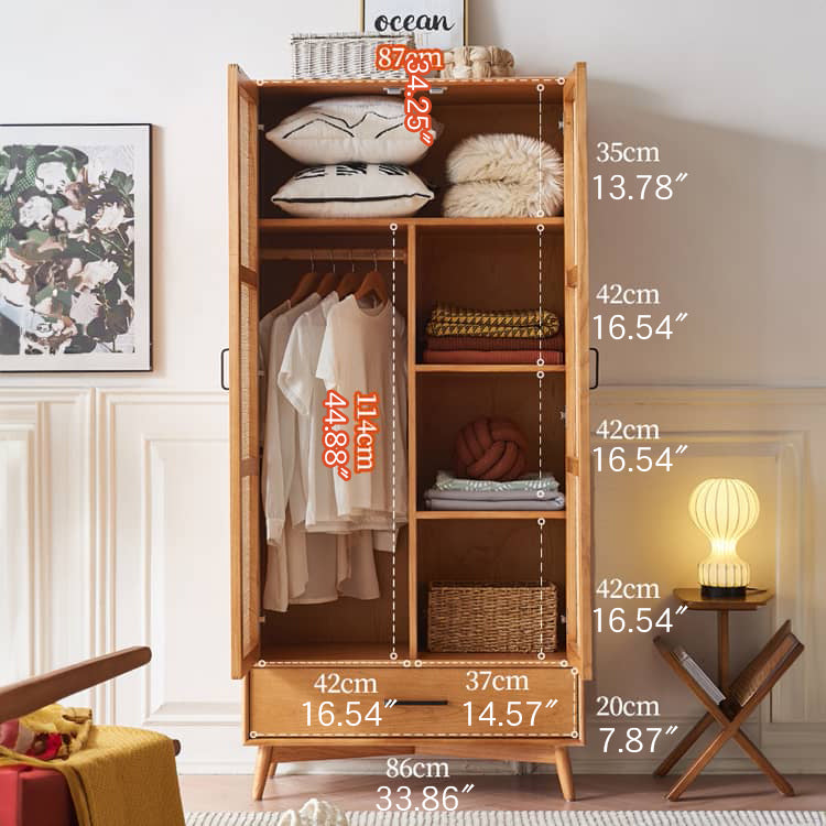 Elegant Ash Wood Cabinet with Natural Rattan Details htzm-1513