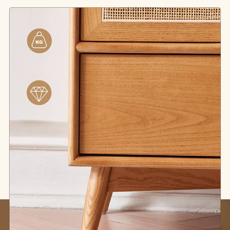 Elegant Ash Wood Cabinet with Natural Rattan Details htzm-1513