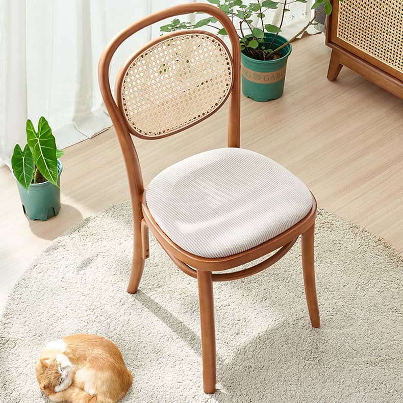 Elegant Brown Cherry Wood Chair with Natural Rattan Accent htzm-1517
