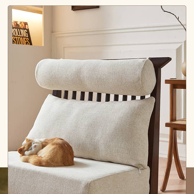 Stylish Beige Brown Sofa with Natural Ash Wood Frame, Cotton Linen Upholstery, & Rattan Accents htzm-1518