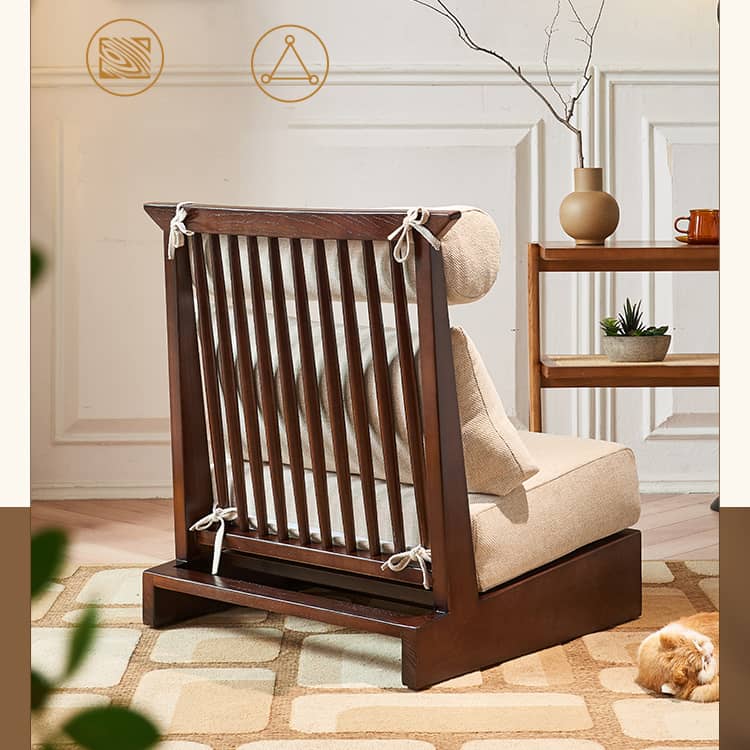 Stylish Beige Brown Sofa with Natural Ash Wood Frame, Cotton Linen Upholstery, & Rattan Accents htzm-1518