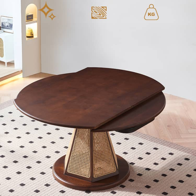 Elegant Brown Ash Wood Table with Rattan Accents and Cotton Linen Blend htzm-1520