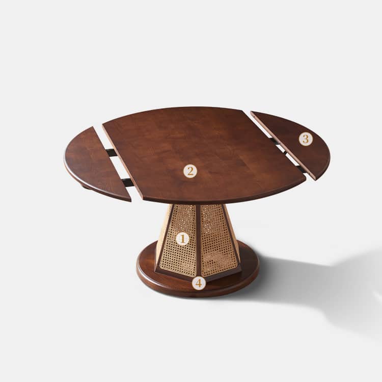 Elegant Brown Ash Wood Table with Rattan Accents and Cotton Linen Blend htzm-1520