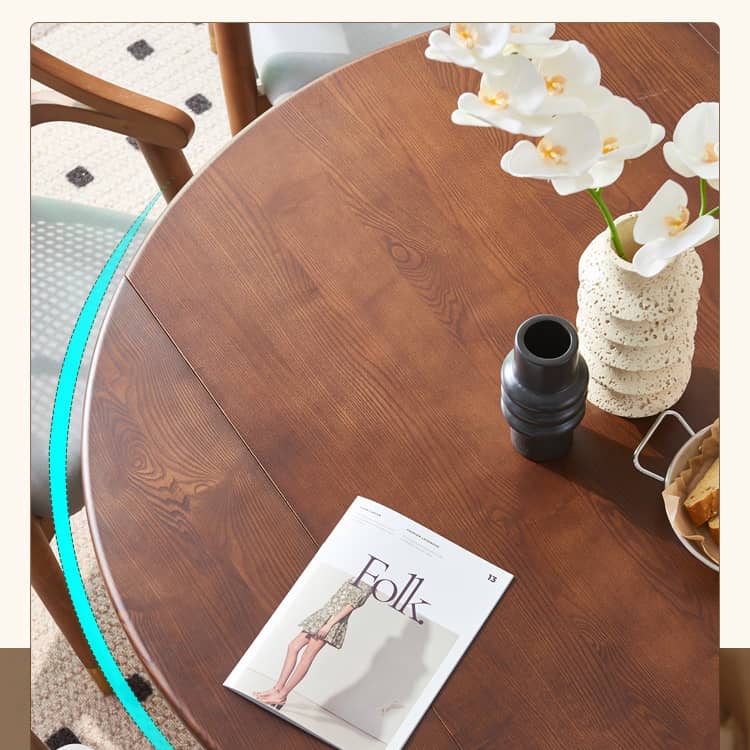 Elegant Brown Ash Wood Table with Rattan Accents and Cotton Linen Blend htzm-1520
