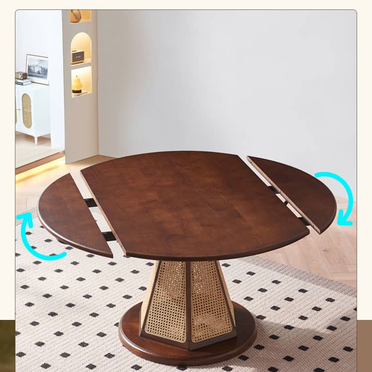 Elegant Brown Ash Wood Table with Rattan Accents and Cotton Linen Blend htzm-1520
