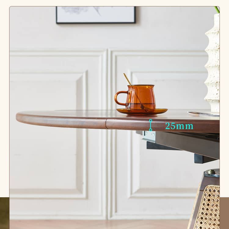 Elegant Brown Ash Wood Table with Rattan Accents and Cotton Linen Blend htzm-1520