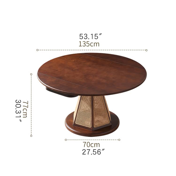 Elegant Brown Ash Wood Table with Rattan Accents and Cotton Linen Blend htzm-1520