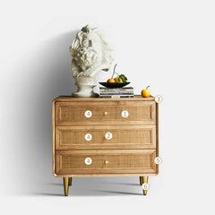 Elegant Natural Wood Ash Cabinet with Stylish Rattan Accents htzm-1526