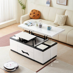 Modern White Ceramic Tea Table with Luxurious Faux Leather Accents hx-1578