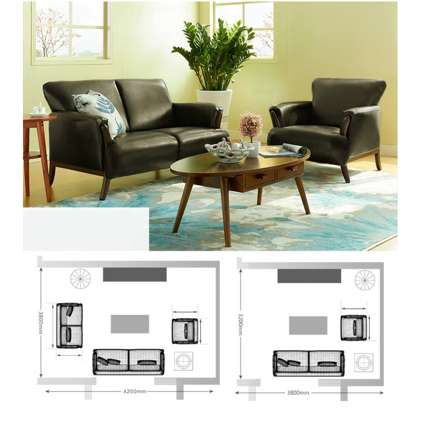 Sleek Solid Wood Sofa with Faux Leather & Cotton Fabric - Available in Black, Brown, Beige, Natural, Red, Green, Light Blue hxcyj-1330