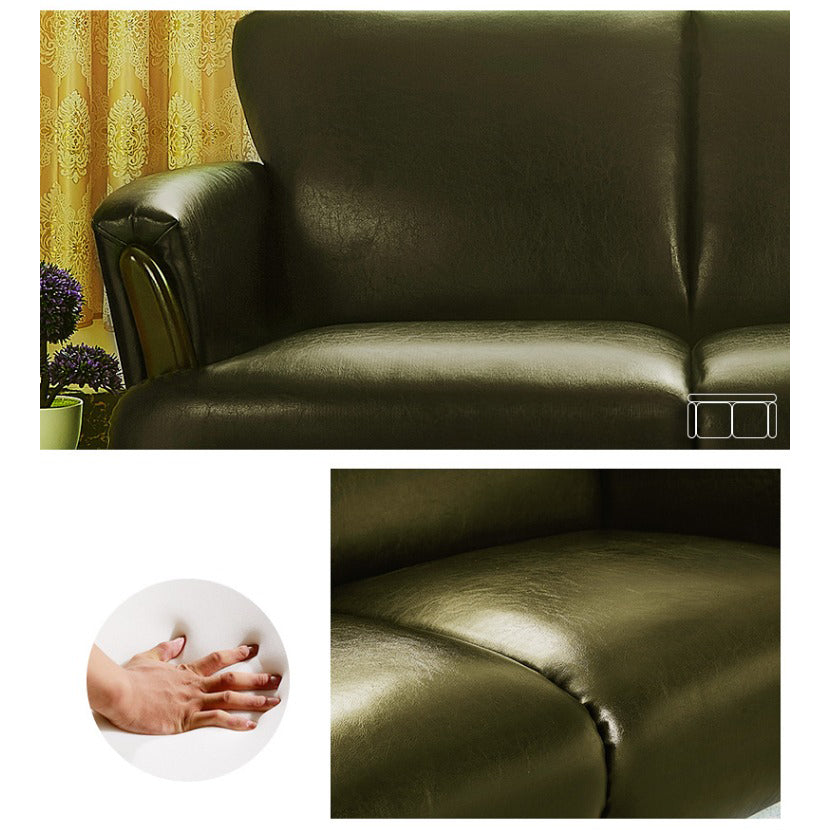 Sleek Solid Wood Sofa with Faux Leather & Cotton Fabric - Available in Black, Brown, Beige, Natural, Red, Green, Light Blue hxcyj-1330