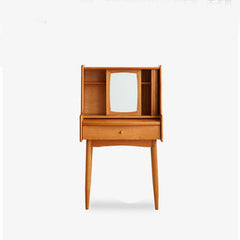 Elegant Cherry Wood Makeup Table with Copper Accents & Glass Top hykmq-752
