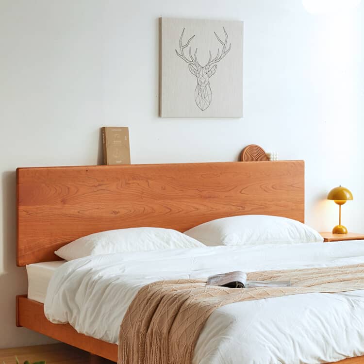 Stunning Cherry Wood Bed Frame - Natural Wood Finish for Elegant Bedroom Decor hykmq-773