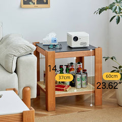 Sleek Tea Table Collection: Cherry Wood, Red Oak & Black Walnut with Marble or Tempered Glass Tops and Rattan Accents hykmq-791