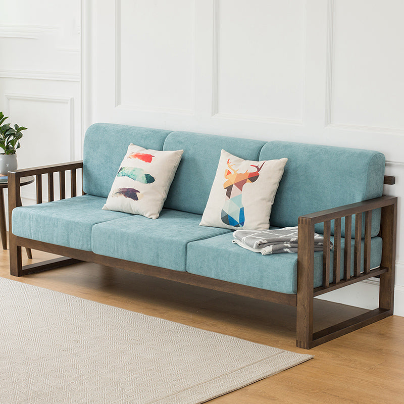 Stylish Dark Brown Sofa with Natural Oak Wood Accents in Grey, Beige, Pink, Yellow, and Light Blue Options hym-1531
