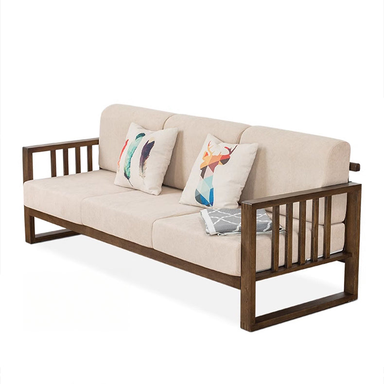 Stylish Dark Brown Sofa with Natural Oak Wood Accents in Grey, Beige, Pink, Yellow, and Light Blue Options hym-1531