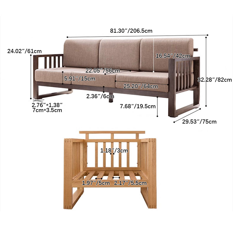 Stylish Dark Brown Sofa with Natural Oak Wood Accents in Grey, Beige, Pink, Yellow, and Light Blue Options hym-1531