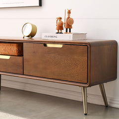 Elegant Brown Cherry Solid Wood TV Cabinet - Timeless Design for Any Living Room hym-1533