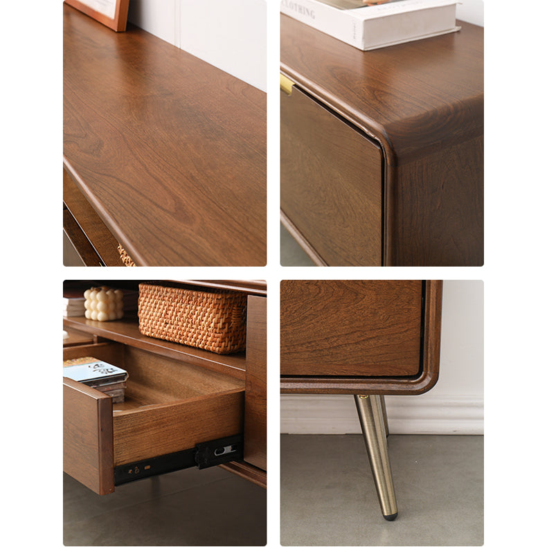 Elegant Brown Cherry Solid Wood TV Cabinet - Timeless Design for Any Living Room hym-1533
