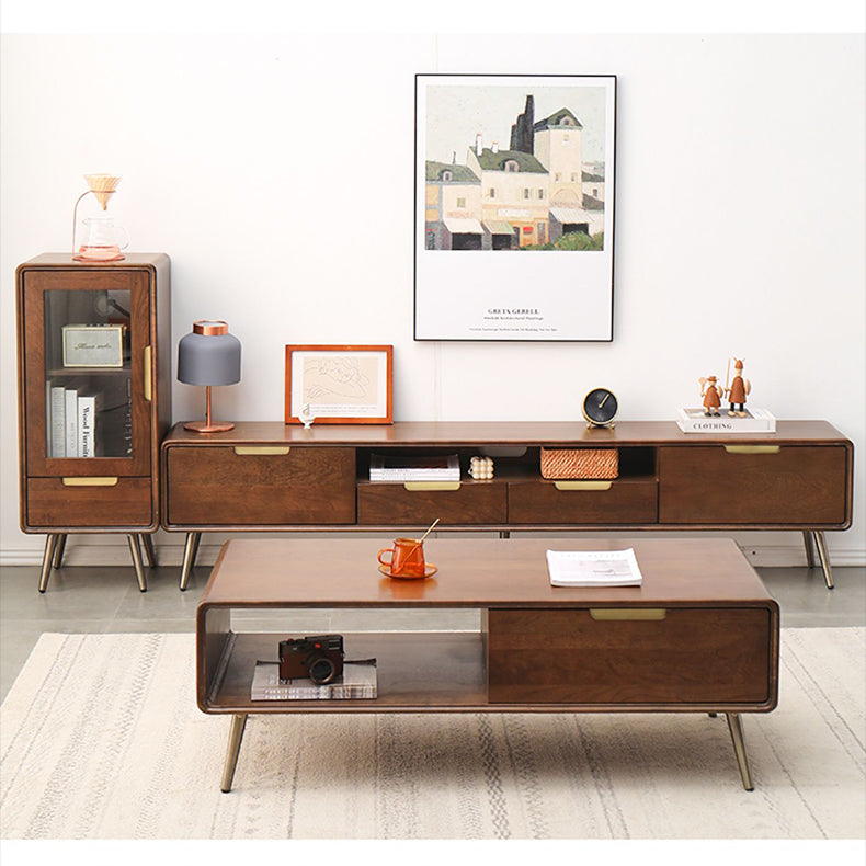 Elegant Brown Cherry Solid Wood TV Cabinet - Timeless Design for Any Living Room hym-1533