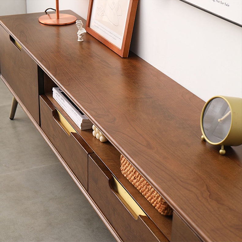 Elegant Brown Cherry Solid Wood TV Cabinet - Timeless Design for Any Living Room hym-1533