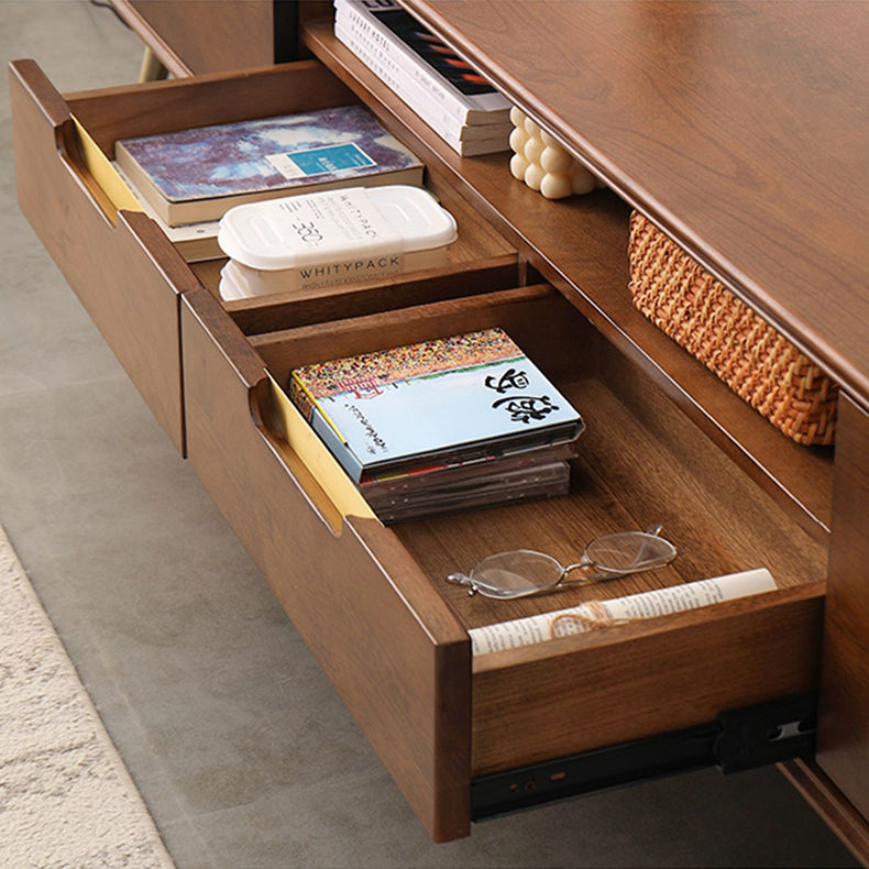 Elegant Brown Cherry Solid Wood TV Cabinet - Timeless Design for Any Living Room hym-1533