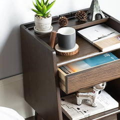 Natural Brown Oak Wood Bedside Cupboard – Premium Tung Wood Finish hym-475