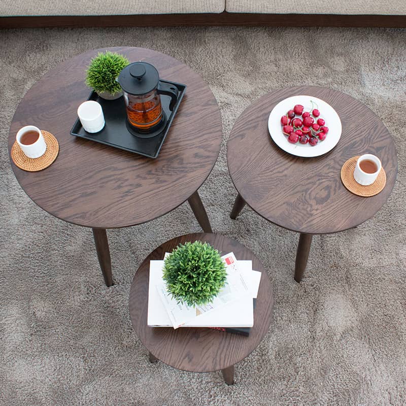 Elegant Brown Oak Wood Tea Table - Natural Finish, Perfect for Any Room hym-485