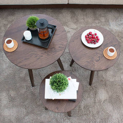 Elegant Brown Oak Wood Tea Table - Natural Finish, Perfect for Any Room hym-485