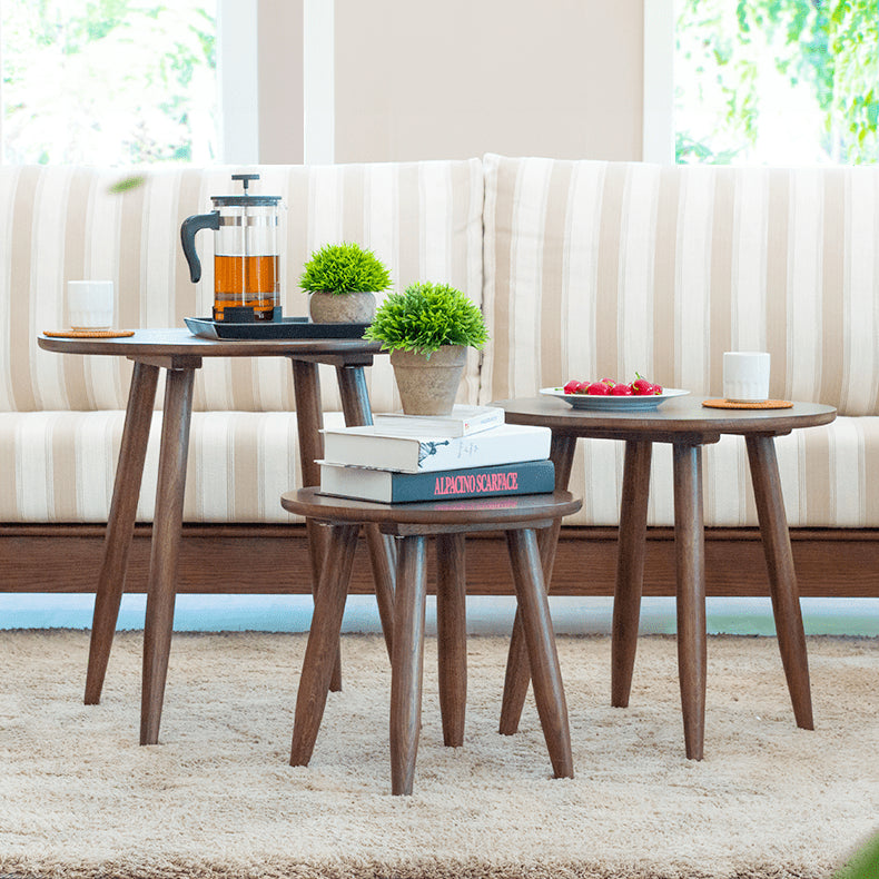 Elegant Brown Oak Wood Tea Table - Natural Finish, Perfect for Any Room hym-485