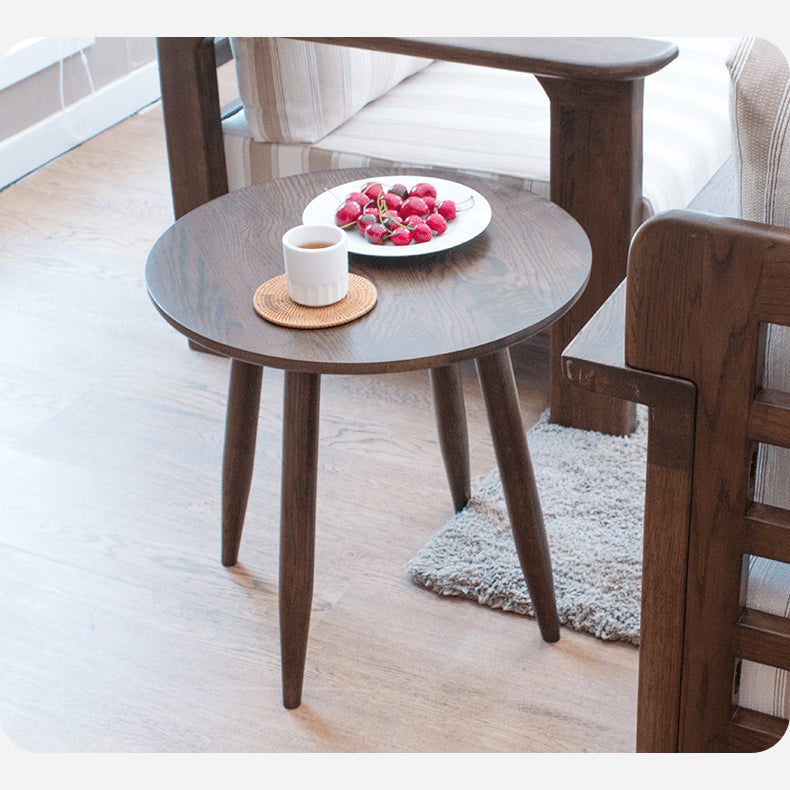 Elegant Brown Oak Wood Tea Table - Natural Finish, Perfect for Any Room hym-485