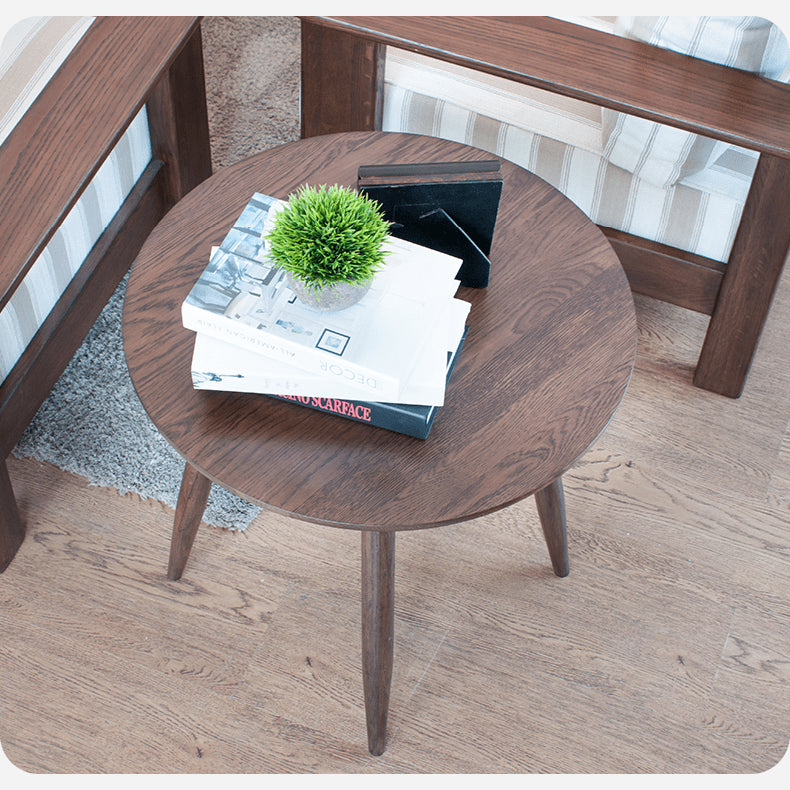 Elegant Brown Oak Wood Tea Table - Natural Finish, Perfect for Any Room hym-485