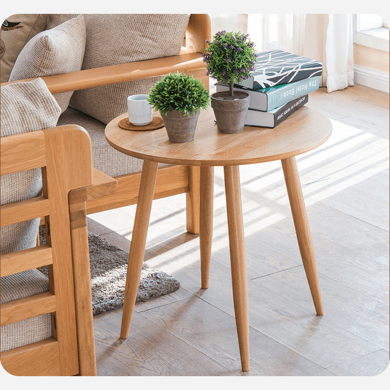 Elegant Brown Oak Wood Tea Table - Natural Finish, Perfect for Any Room hym-485