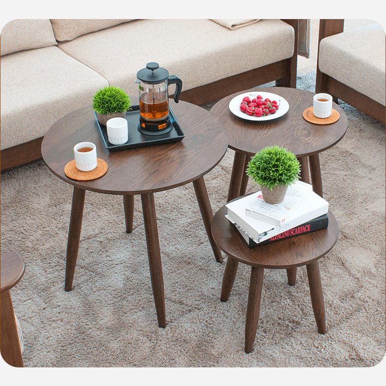 Elegant Brown Oak Wood Tea Table - Natural Finish, Perfect for Any Room hym-485